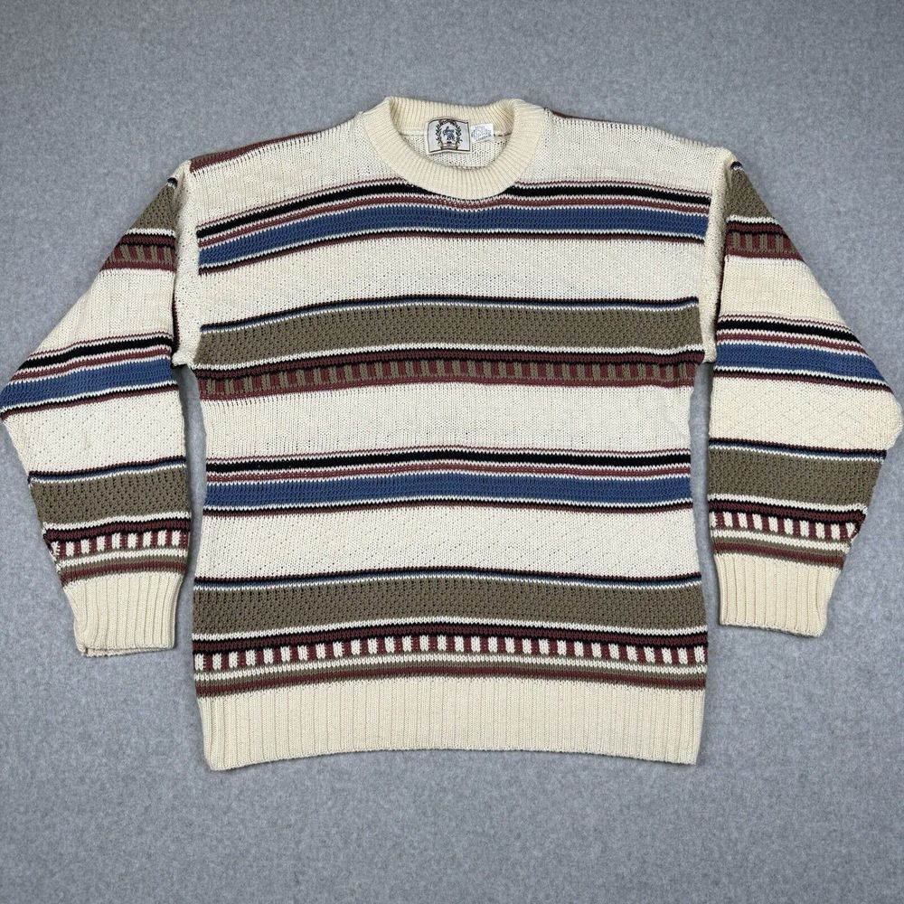 Vintage‎ Sears Roebuck & Co Sweater Mens Large 70s Striped Chunky Knit Made USA